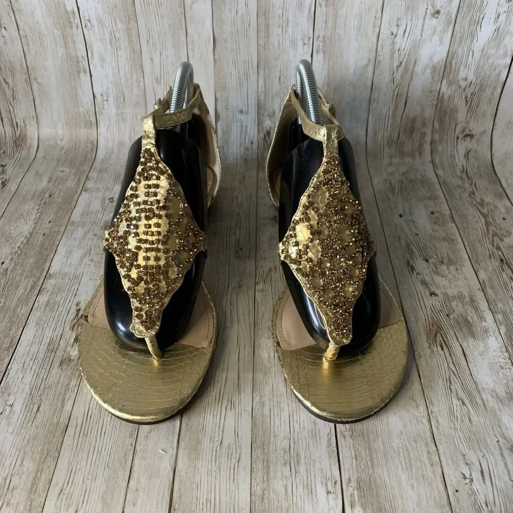 Vince‎ Camuto Valeen Women's Gold Jeweled Thong Ankle Strap Size 9m Sandals